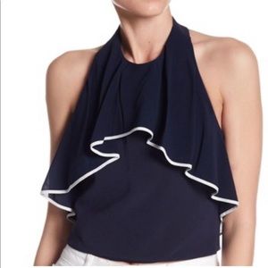 NWT Blue Wanda Ruffle Halter Crop Top